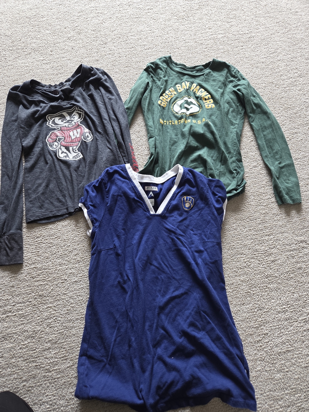 3 piece womens Badger,Packer Brewer shirt lot fit like medium